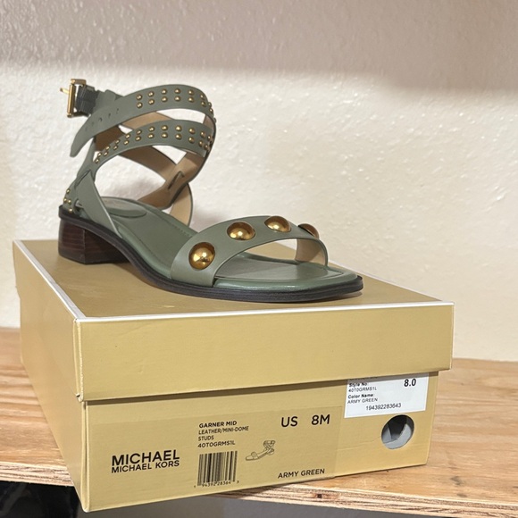 Michael Kors Olive Green Sandals with Gold Accents - Picture 1 of 2